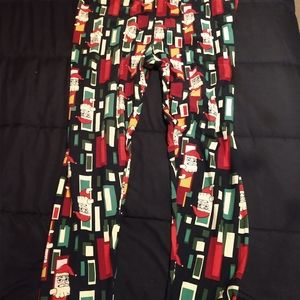 LuLaRoe Christmas TC2 red green and Santa leggings